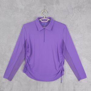 IBKUL Golf Tennis Top Shirt Womens XL Purple Long Sleeve 1/4 Zip UPF 50 Rushed